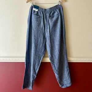 NEW Old Navy High Waist Pull On Linen Blend Blue Chambray Ankle Pants Pockets